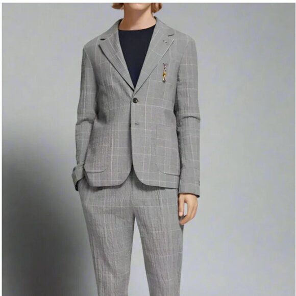 Scotch Soda Check Single-Breasted Blazer Mens XL Gray Seersucker Lightweight - Picture 2 of 12